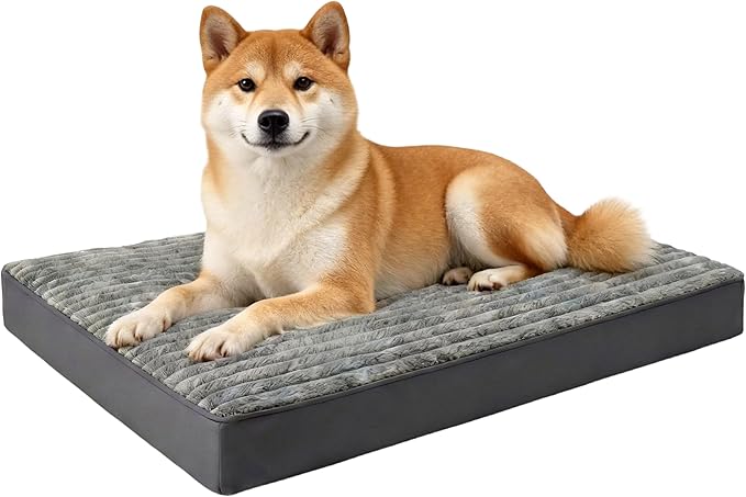 Dog Bed Large Sized Dogs, Orthopedic Flannel Pet Beds with Removable Washable Cover, Waterproof Indestructible Big Dog Bed with Anti-Slip Bottom, Egg Crate Memory Foam Pad, 35.0"x22.0"x3.0", Grey