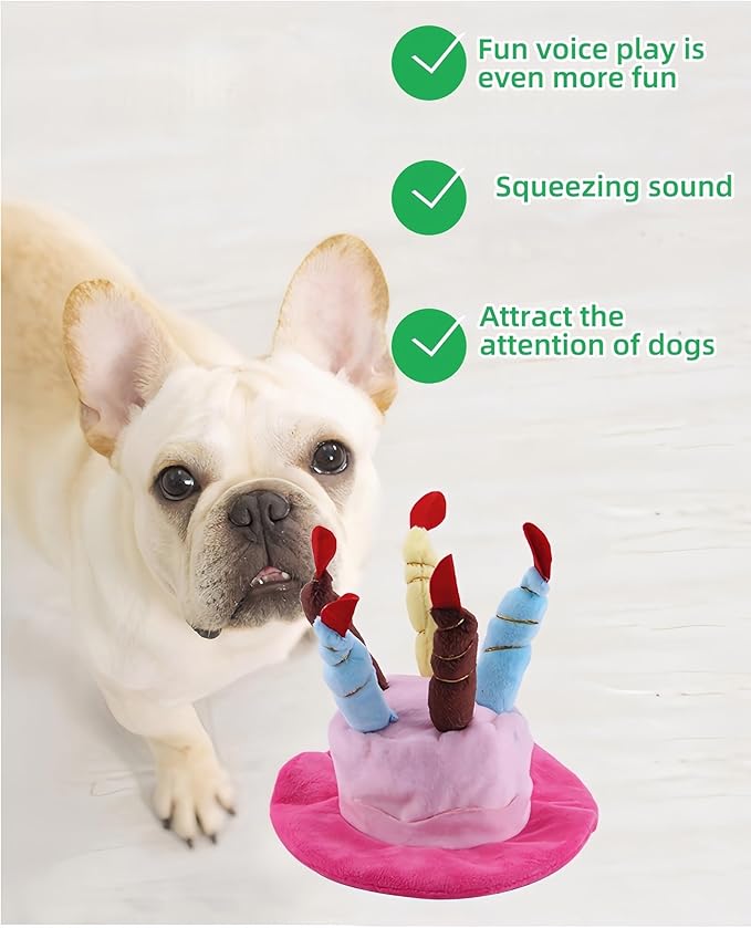 Cute Pet Party Hat for Dogs&Cats - Soft Fluffy Birthday Cap with 5 Color Candles (Blue), Adjustable Strap for Halloween,Costume&Photo Shoots,Fits Small to Large Pets,Washable&Comfortable ﻿ (Pink)