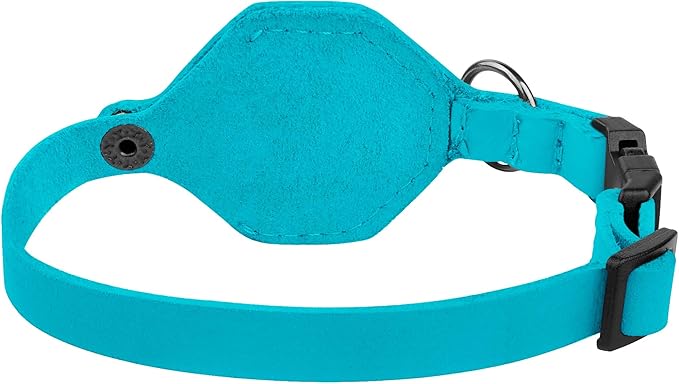Breakaway Airtag Cat Collar with Removable Bell - Leather Pet Collar with Apple Air Tag Holder - Adjustable GPS Collars for Girl Boy Cats Kitten Puppy - Lightweight, Cute and Comfortable (Aquamarine)