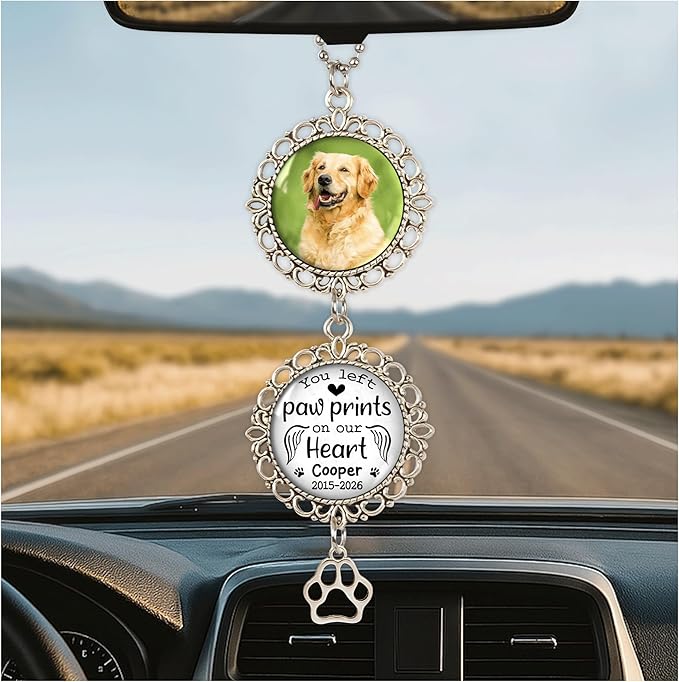 Hyturtle Personalized Pet Memorial Car Hanging Ornament - Custom Photo Pet Memorial Gift Rearview Mirror Hanging Accessories -Dog Remembrance Gifts - Loss of Dog Sympathy Gift - Car Memorial Gifts
