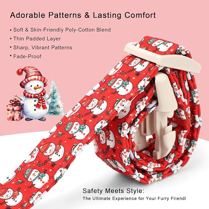 Christmas Dog Collar - Cute Red Snowman Christmas Puppy Collar with Safety Buckle, Soft Adjustable Holiday Dog Collars for Small Medium Large Dogs L