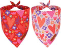 ADOGGYGO Valentines Dog Bandana 2 Pack, Heart and Floral Print Pet Scarf Bib, Adjustable Fit Red Pink Valentines Bandanas for Medium Large Dogs (Large)