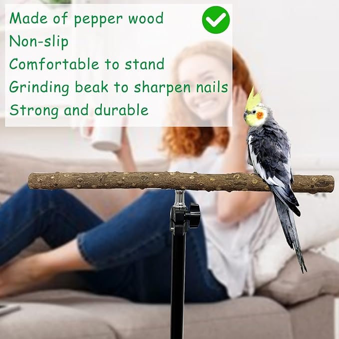 kathson 28-60inches Height Adjustable Bird Perch, Pepperwood Parrot Perch Stand, Multi-Purpose Bird Perches for Indoor and Outdoor Use, Designed for Small Medium Birds