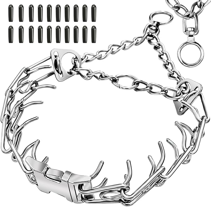 Stainless Steel Dog Collar, Tangle-Free 360° Swivel Collar with Quick-Release Buckle, Adjustable for Small, Medium and Large Dogs (M-3.0mm)