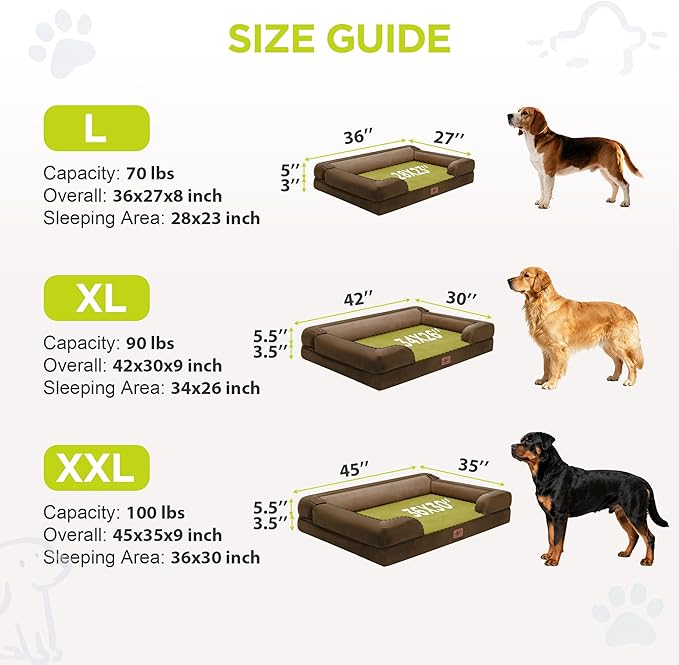 Orthopedic Dog Bed for Extra Large Dogs,XXL Waterproof Egg Crate Memory Foam Pet Bed Bolsters with Removable Washable Cover & Non-Slip Bottom, Tennis Ball Toy, 45 x 35