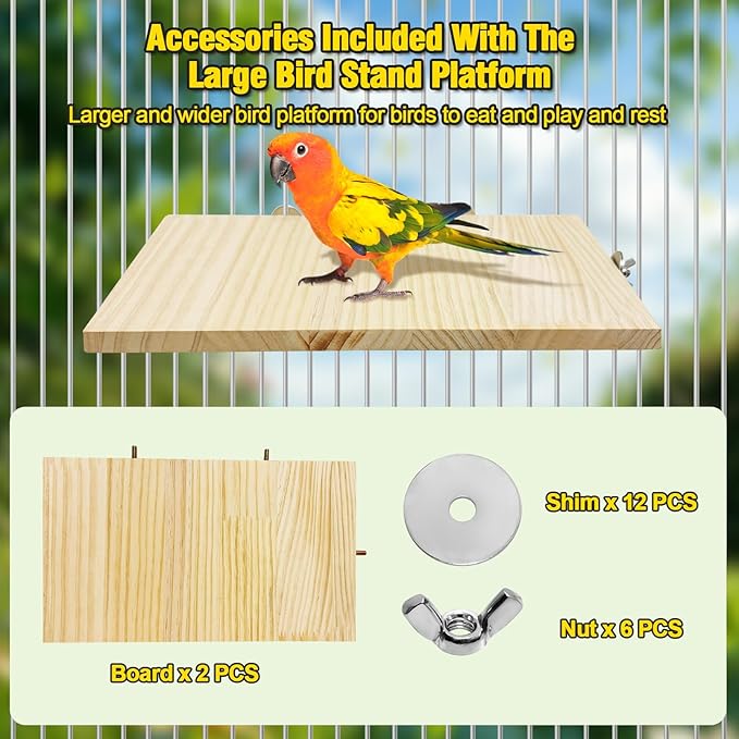 2PCS 13.8x7.9 inches Large Bird Perch Stand Wooden Parakeet Stand Platform Parrot Cage Accessories Rectangle Corner Stand Perch Shelf for Budgie Cockatiel Conure Macaw African Grey Chinchilla