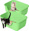 2 Pack Low Entry Small Litter Box for Kittens, Kitty Plastic Litter Boxes, Open Top, Anti-Splash High Sided Litter Tray Pan for Medium Pets, Puppy, Easy to Clean, 15.7"L*11.8"W*6.7"H (Green)