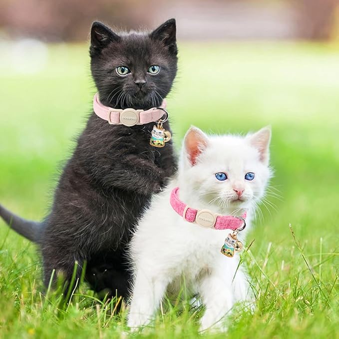 Cat Collar,2 Pack Pink Cat Collars Breakaway with Bell, DOGWONG Safety Buckle Cat Collar for Girl Boy Cats and Small Dogs，Adjustable 7-12 Inch,Pet Supplies Accessories