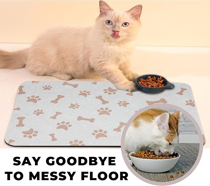 YCT Dog Food & Water Mat - Absorbent Non-Slip Pet Supplies Mat, 11.8"x18.1" Beige
