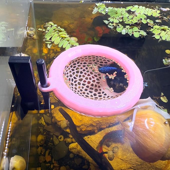 Fish Tank Floating Betta Hide，Betta or Shrimp Burrows and Hammock, Fish and Shrimp Feeder，Multifunctional Aquarium Accessories，Anchorable Location (Pink)