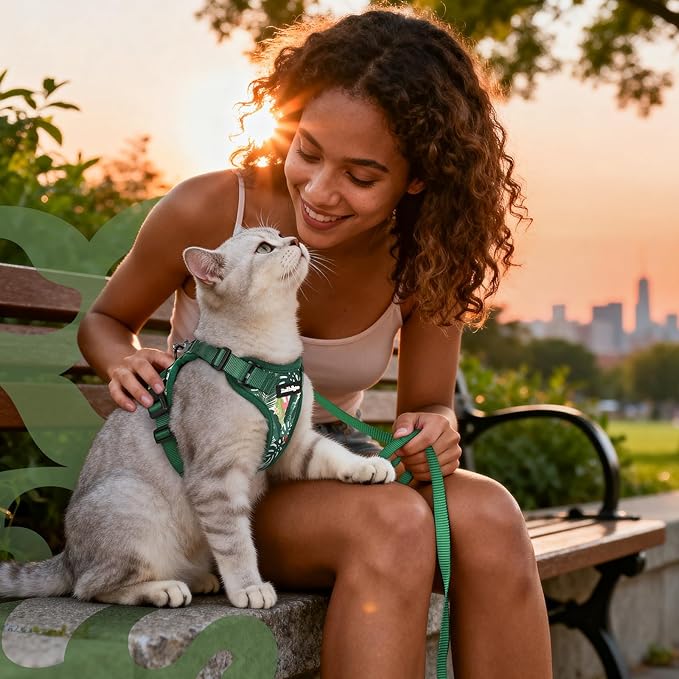 rabbitgoo Cat Harness and Leash for Walking, Escape Proof Soft Adjustable Vest Harnesses for Cats, Easy Control Breathable Reflective Strips Jacket,Rainforest Green,XS