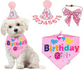 ADOGGYGO Dog Birthday Party Supplies, Pink Girl Puppy Birthday Bandana Hat Numbers Bow Set for Small Dogs Pets (Small)