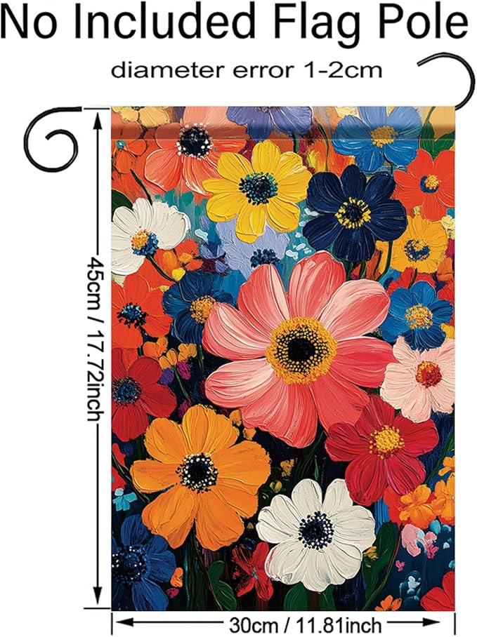 Garden Flag Colorful Flower Field Oil Painting Style Yard Welcome Banner Double Sided Spring Summer Outdoor Decoration for Lawn Patio Artistic Floral Seasonal Garden Decor 12 x 18 Inch