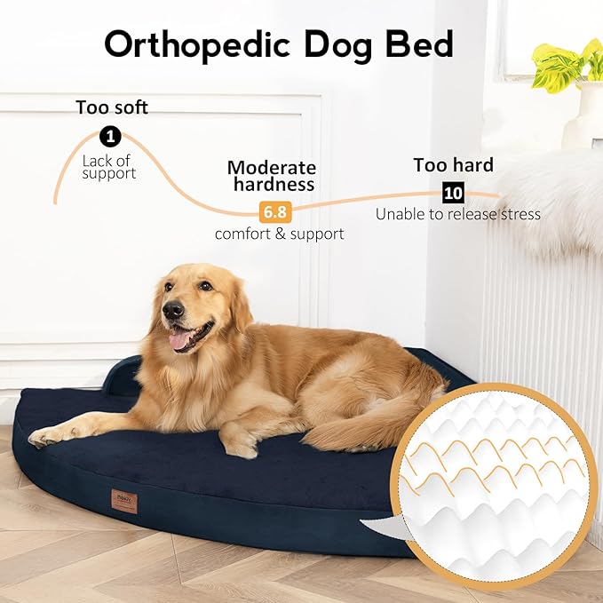 Large Orthopedic Dog Bed with Sides XXXL Dog Beds with Removable Washable Cover Non-Slip Waterproof Pet Bed for Extra Large Dogs - Navy Blue XXXL
