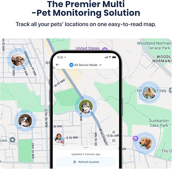 AI GPS Tracker for Dogs (40lbs+), Real Time Location and AI Vet Health Management, Electronic Fence, Waterproof, iOS and Android Universal（Black）