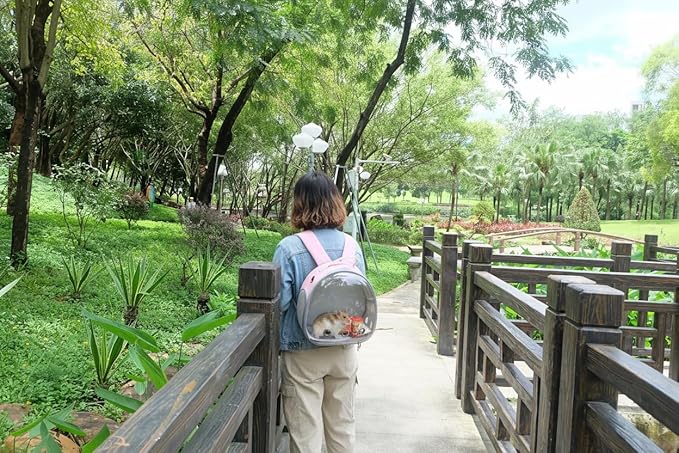 Small Animal Carrier Guinea Pig Backpack,Transparent, Breathable Backpack Carrier for Hedgehogs, Rabbits, Birds, Squirrels, Hamsters, Lizards Comfortable, Portable Travel Bag for Small Pets (Pink)