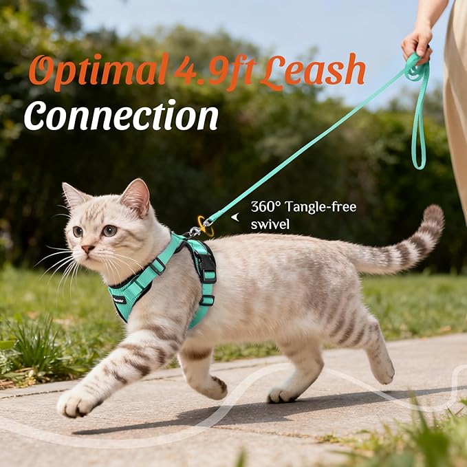 Dooradar Cat Harness and Leash Set, Escape Proof Safe Adjustable Kitten Vest Harnesses for Walking, Easy Control Soft Breathable Mesh Jacket with Reflective Strips for Cats, Green, S