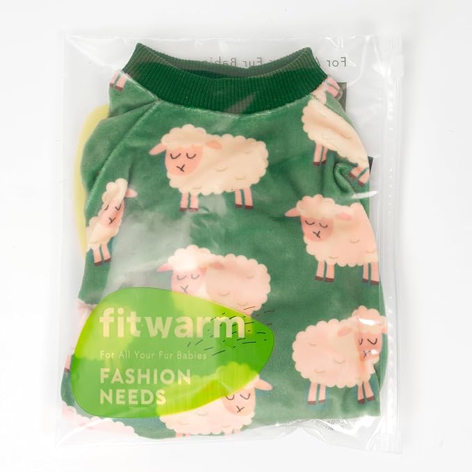 Fitwarm Funny Sheep Dog Pajamas, Warm Winter Dog Clothes for Small Dogs Boy Girl, Cozy Pet Onesie with Feet, Green, White, XXL