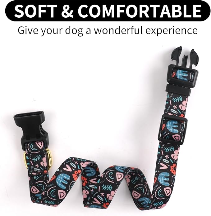 QQPETS Adjustable Soft Dog Collar: Print Flower Pink Multicolor Cute Patterns for XS Small Medium Large Pet Girl Boy Puppy Walking Running Training
