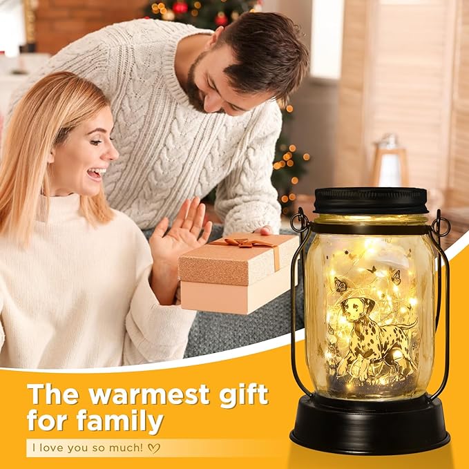 Dalmatian Gifts for Women/Men Dalmatian Solar Lanterns Mom Birthday Spotted Dog Lovers Lantern Pet Loss Firehouse Dog Memorial Lights Solar Garden Decoration for Yard, Patio,Backyard,Porch Torches