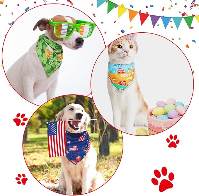 Weewooday 9 Pcs Holiday Dog Bandanas St' Patrick's Day Easter Bandanas Birthday Scarf Adjustable Large Pet Washable Scarves for Large Dog Supply(Classic Pattern)