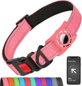 Airtag Dog Collar with AirTag Holder for Small Dogs, Reflective, Soft Padded & Safety Locking Buckle, Nylon Pet Collars Adjustable for All Breeds, Pink,S