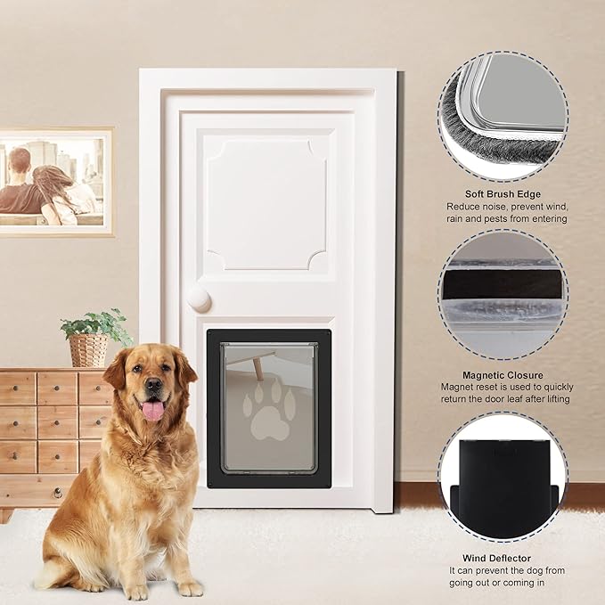 CEESC Large Dog Door for Pets Up to 100 lb, Weatherproof Pet Door for Cats and Dogs, Durable, Snap-in Closing Panel Included, Suitable for Interior and Exterior Doors (Large, Black)