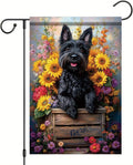 Garden Flag Black Terrier Dog with Sunflowers Floral Crate Yard Banner 12x18 Inch Double Sided Seasonal Spring Summer Outdoor Decoration for Porch Lawn Patio Outside House Dog Lover Gift