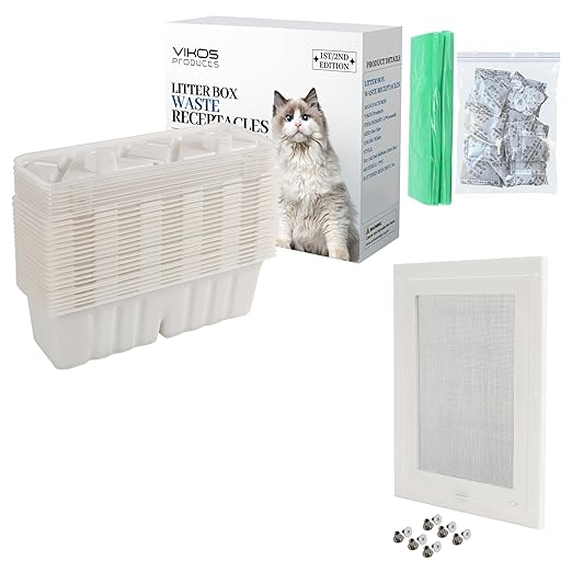 20-Pack Disposable Litter Box Waste Receptacles Compatible with Littermaid Waste Receptacles, and 7.87" x 9.84" Pet Screen Door Flap Compatible with Doggy Fits Dogs & Cats Under 30 Lbs