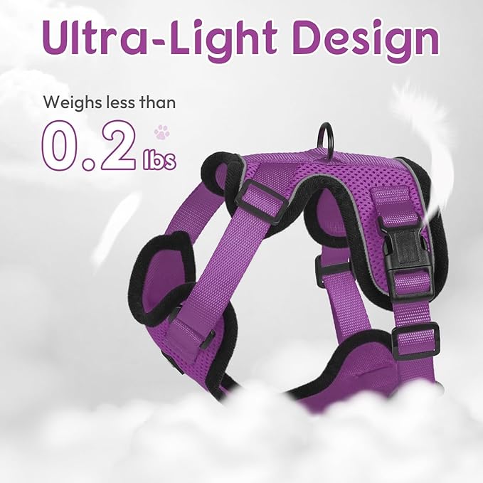 Dooradar Cat Harness and Leash Set, Escape Proof Safe Adjustable Kitten Vest Harnesses for Walking, Easy Control Soft Breathable Mesh Jacket with Reflective Strips for Cats, Purple, XXS