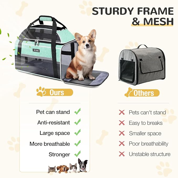 Lekereise Top-Expandable Pet Carrier 17x11x9.5 Inch Alaska Hawaiian Airline Approved Soft Sided Underseat to 12lbs Travel Carriers for Small Dogs and Cats with Locking Safety Zippers Anti-Scratch Mesh