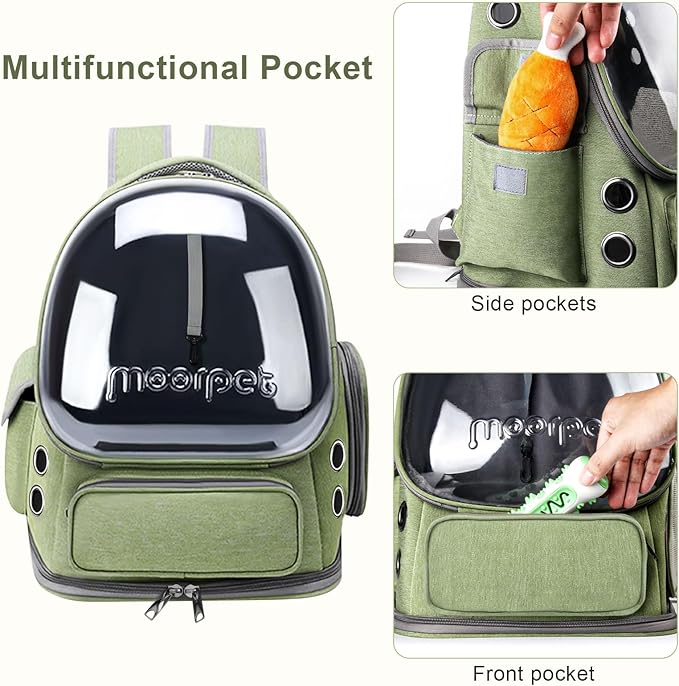 Cat Backpack Carrier, Breathable Cat Carrier Large Space Bubble Pet Backpack for Kitty Small Dog, Foldable Airline Approved Pet Travel Carrier for Travel Hiking (Green, 20 lbs)