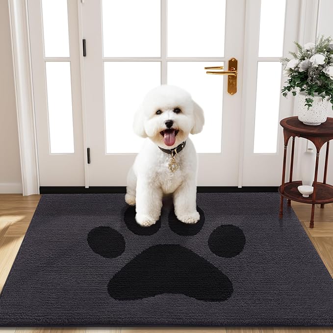 Buganda Dog Door Mat for Muddy Paws, Absorbent Dirt Trapper Non Slip Indoor Doormats, Washable Low-Profile Mat for Mud Dogs, Entryway Carpet for Inside Floor (40x32 Inches, Black)