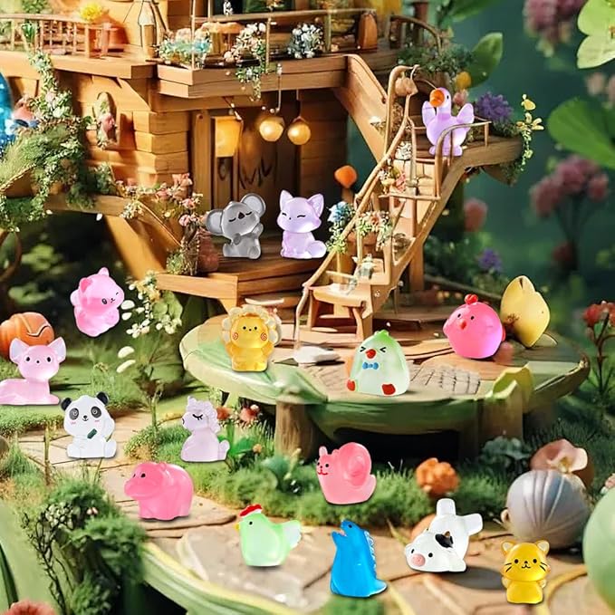 DIYDEC 60PCS Luminous Mini Resin Animals 60 Styles Miniatures Glow in The Dark Tiny Little Figures to Hide Small Duck Figures for Party Favors Bag Fillers Garden Dollhouse Decor