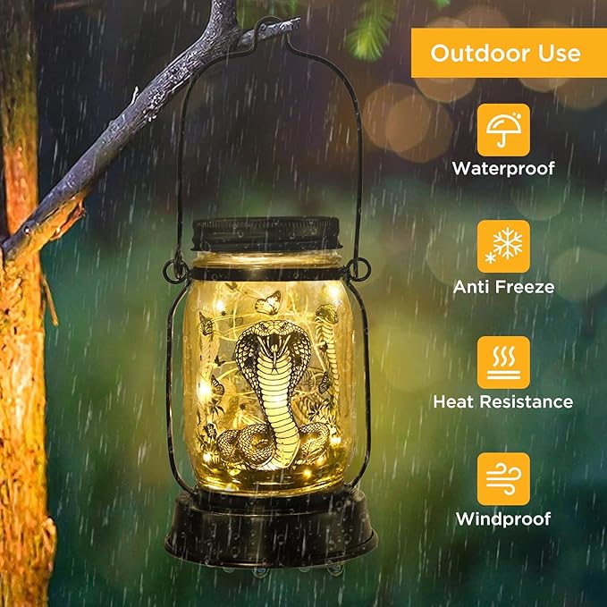 Snake Gifts for Women/Men Snake Solar Lanterns Mom Birthday King Cobra Snakes Animal Lovers Lantern Animal Memorial Lights Solar Garden Decoration for Yard, Patio,Backyard,Porch Torches, Home Decor
