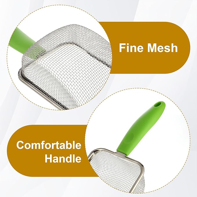 Stainless Steel Mesh Litter Shovel, Fine Mesh Metal Reptile Litter Cleaner Scooper, Green Non-Slip Handle Sifter for Lizard Substrate Reptile Terrarium Sand Waste