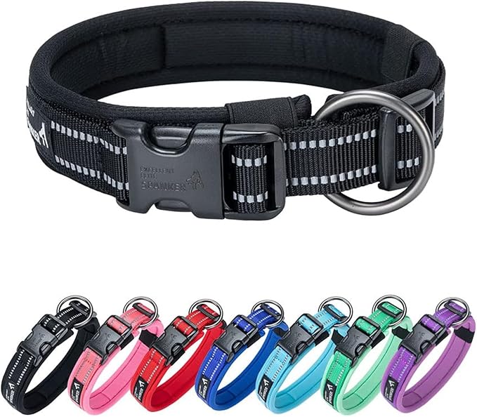 EXCELLENT ELITE SPANKER Reflective Dog Collar Classic Soft Padded Breathable Nylon Adjustable Pet Collar with Quick Release Buckle for Boy Girl Male Female Small Medium Large Dogs Training(Black-XL)
