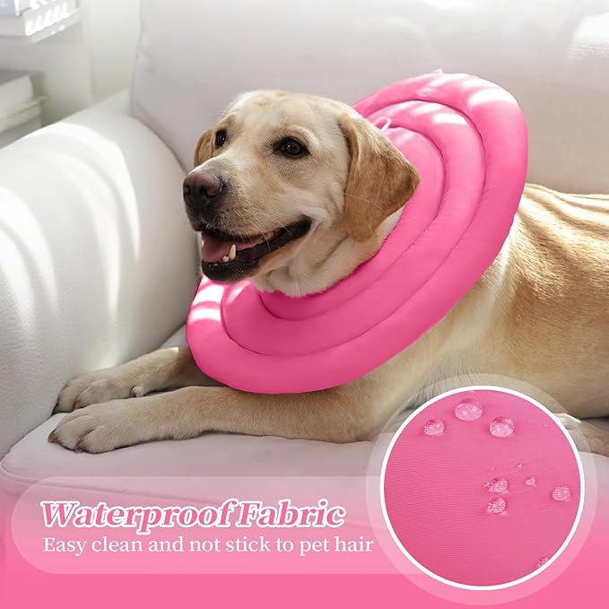 IDOMIK Dog Recovery Collar, Waterproof Soft Dog Cone After Surgery, Comfy Protective Elizabethan Collar Alternative for Dogs Cats, Adjustable Pet Neck Donut Cone Anti-Licking Biting Wounds,Rose,S