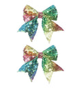3-inch Sequined Bow Hair Clips For Baby Girls, Toddler, Kids and Young Women Birthday Party Wedding Christmas Occasions Pet Accessories Set of 2 (Rainbow Green)