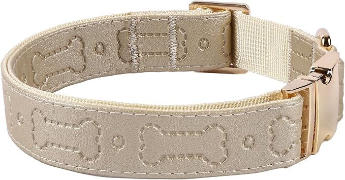 TDTOK Stylish Leather Dog Collar, Comfortable Soft PU Leather Dog Collars for Large Medium Small Dogs with Quick Release Metal Buckle, Adjustable Pet Collar with Cute Bone Pattern Design
