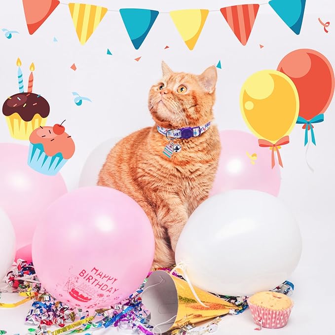 SCENEREAL Birthday Cat Collars Breakaway with Bells, 3 Pack Adjustable Cat Collars for Boy and Girl, Cute Cat Collar for Kitten Cats, Birthday Collar with Cake and Donut Jewelry