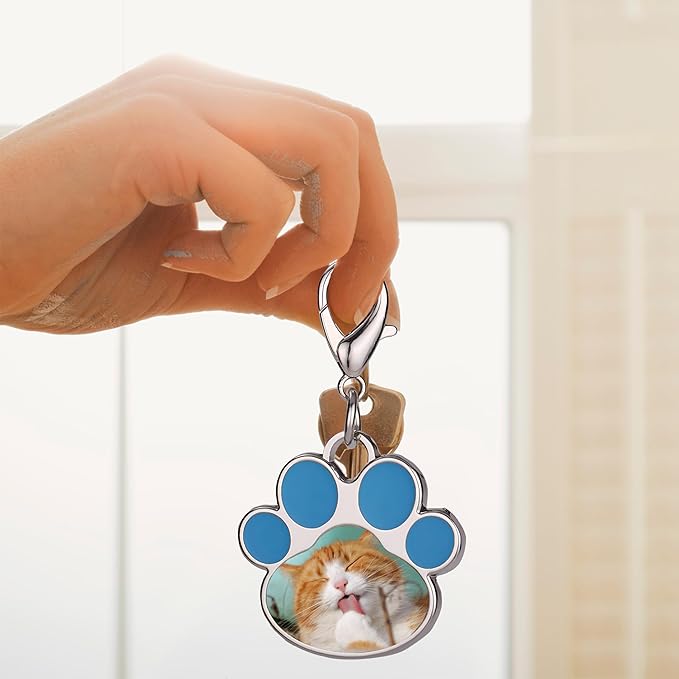 Custom Pet Photo Keychain Personalized Photo Pawprint Dog Tag Keychain Engraved Keyring Animal Pet Lover
