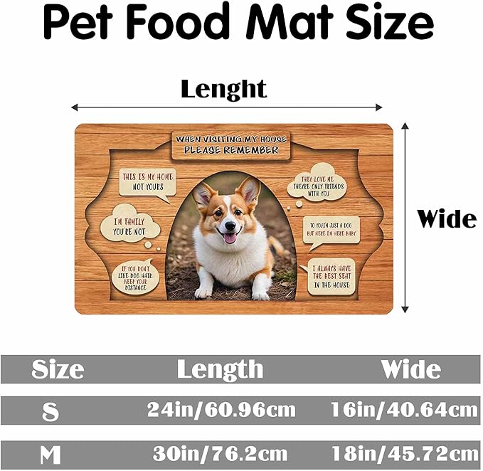Personalized Dog Cat Mat with Name Photo Custom Placemat Feeding Mats for Food and Water Customized Non-Slip Waterproof Doormat for Bowls Outdoor Indoor Floors Gifts for Pet Owner