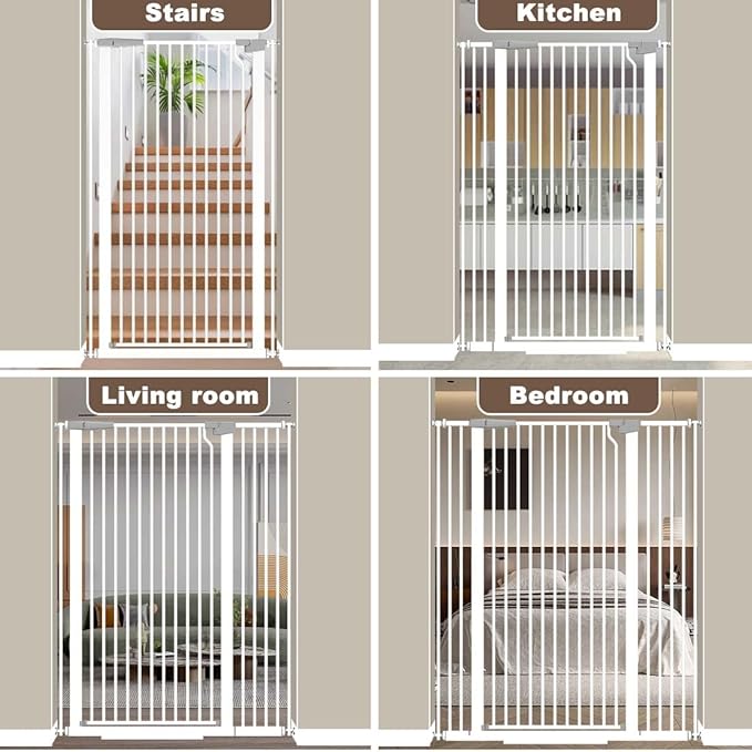 Fairy Baby 51.18" High Extra Tall Cat Gate, 29.5"-40.5" Wide Baby Gate for Stairs No Drill, Metal Auto Close Child Safety Gate Dog Gates for Doorways Pressure Mounted Walk Thru Swing Pet Gate, White
