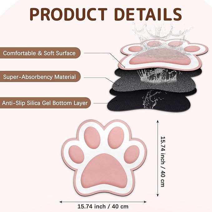 Dog Food Mat for Bowls, Absorbent Quick Dry Dog Cat Mats for Food and Water, Non-Slip Backing Pet Mat Pet Supplies - Pink 15.74 inch