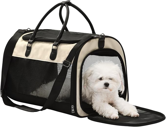 PET MARVEL Cat Carrier Soft Sided Large for Pet Dogs up to 25 Lbs, Airline Approved Mesh Pet Travel Bag, Breathable Bite-Resistant Fabric with Removable Washable Mat