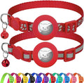 Joytale AirTag Cat Collar 2 Pack with Breakaway Safety Buckle, Reflective Cats Collar with AirTag Holder, Adjustable 7.5-12.5 Inch, Anti-Fraying Lightweight for Girl Boy Kitten, Red