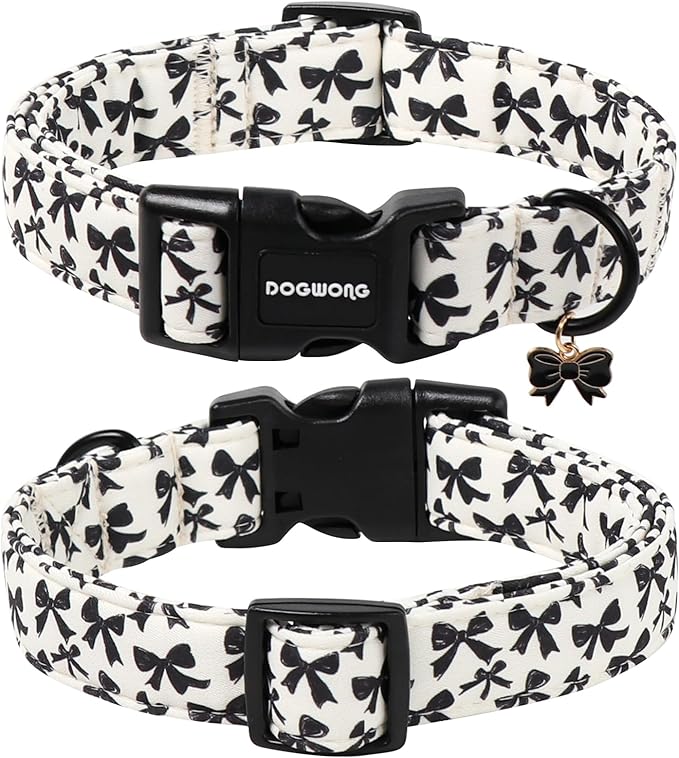 DOGWONG Cute Dog Collar, Black Bow Pattern Dog Collar, Girl Female Dog Collars with Strong Plastic Buckle for Small Dogs,S