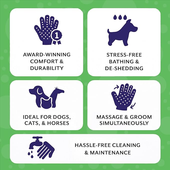 H HANDSON Pet Grooming Gloves - Patented #1 Ranked, Award Winning Shedding, Bathing, & Hair Remover Gloves - Gentle Brush for Cats, Dogs, and Horses (Green, Medium)
