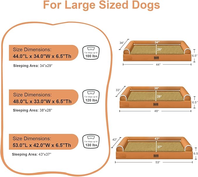 Large Dog Bed Orthopedic Washable: Jumbo Dog Bed Bolster Extra Large Dogs Egg Crate Foam Sofa Couch Waterproof Removable Cover - Orange